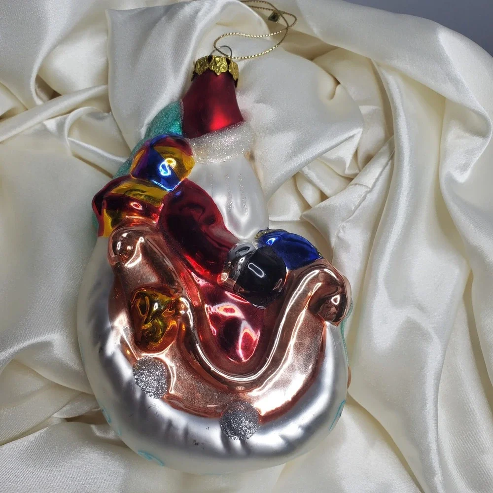 Vintage Hand Blown Mercury Glass Santa‎ Sleigh Christmas Ornament Hand Painted
